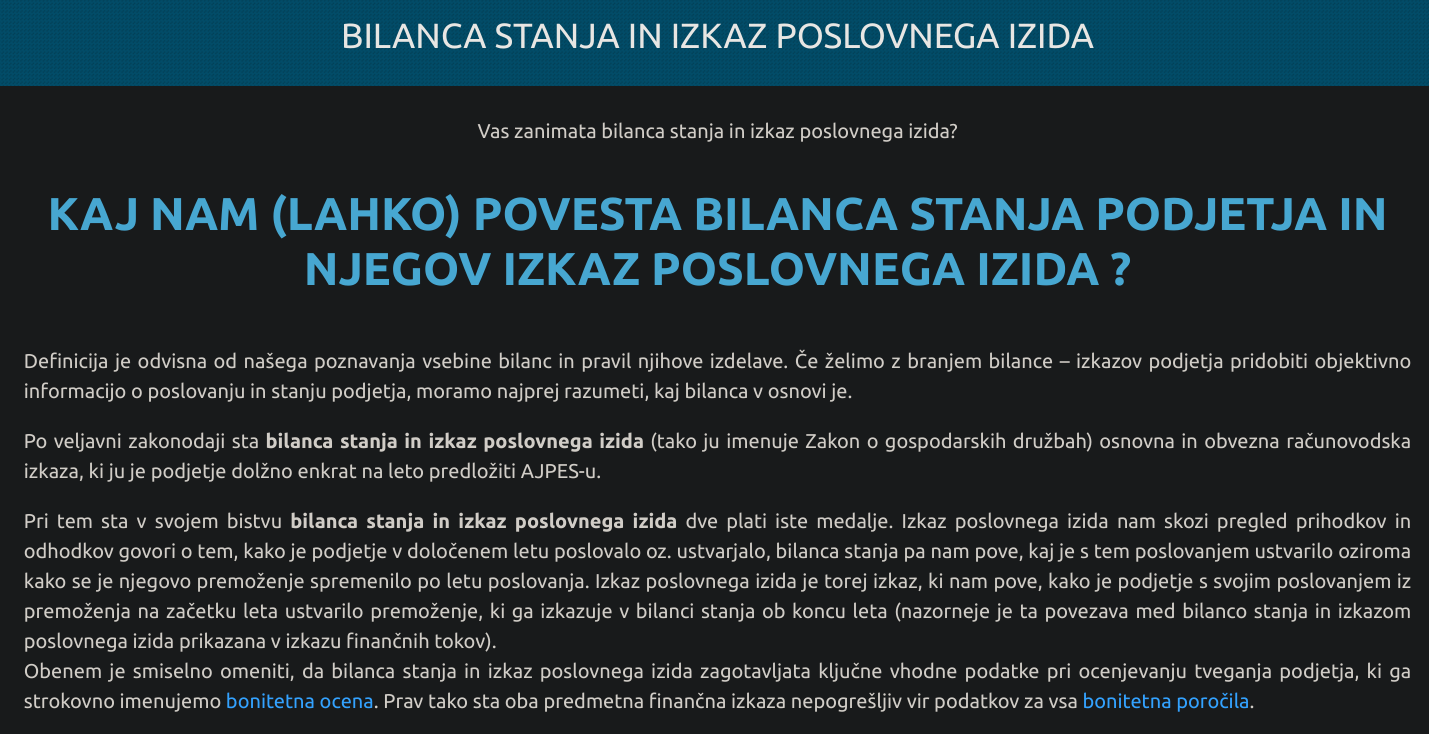 bilanca stanja - ključne besede